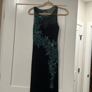 GLS black gown with turquoise beading and a mesh top